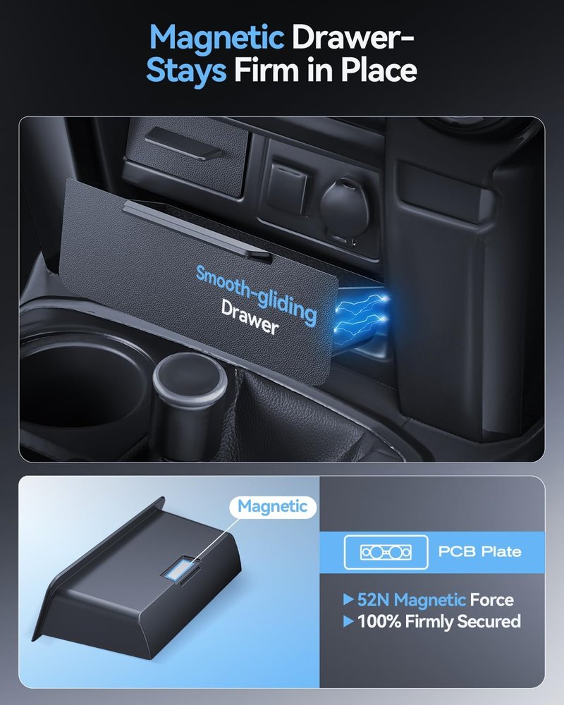Toyota 4Runner Console Storage Drawer | Magnetic Design for Smooth Sliding - 5th Gen Cubby Box with Silent Flocking Felt & Durable ABS Material