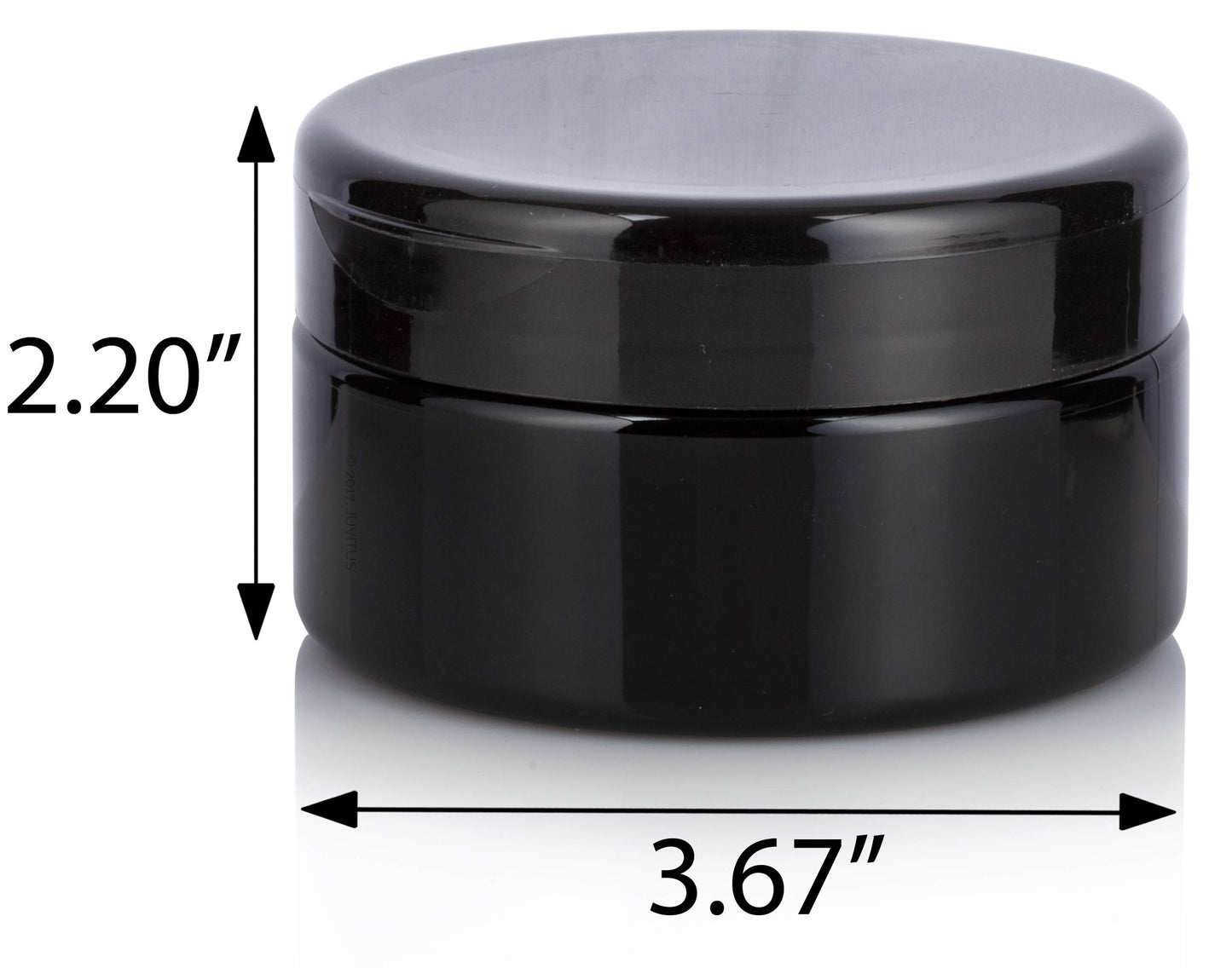 JUVITUS 8 oz Black PET Plastic Low Profile Jar with Black Flip Top Cap (12 Pack)