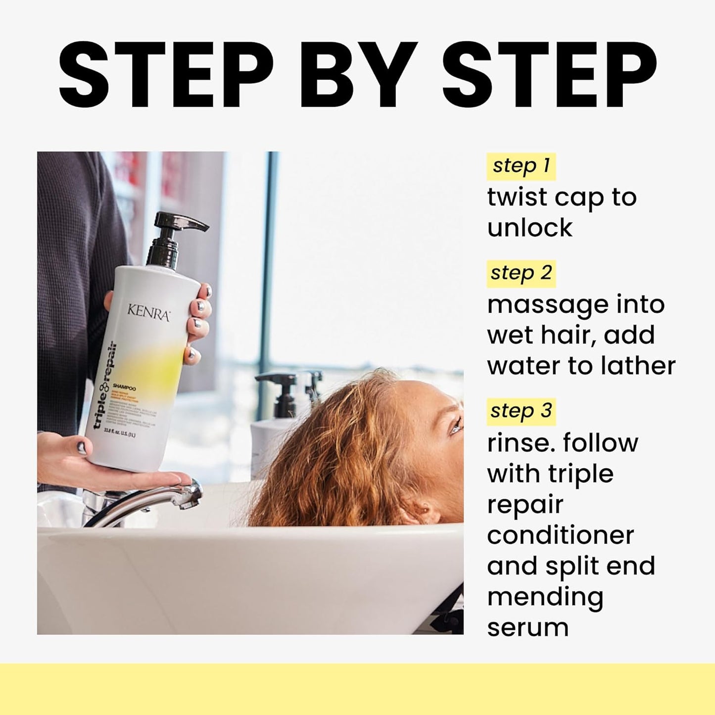 Kenra Triple Repair Shampoo - Strengthens Weak Bonds & Repairs Damaged Hair | Sulfate-Free Formula