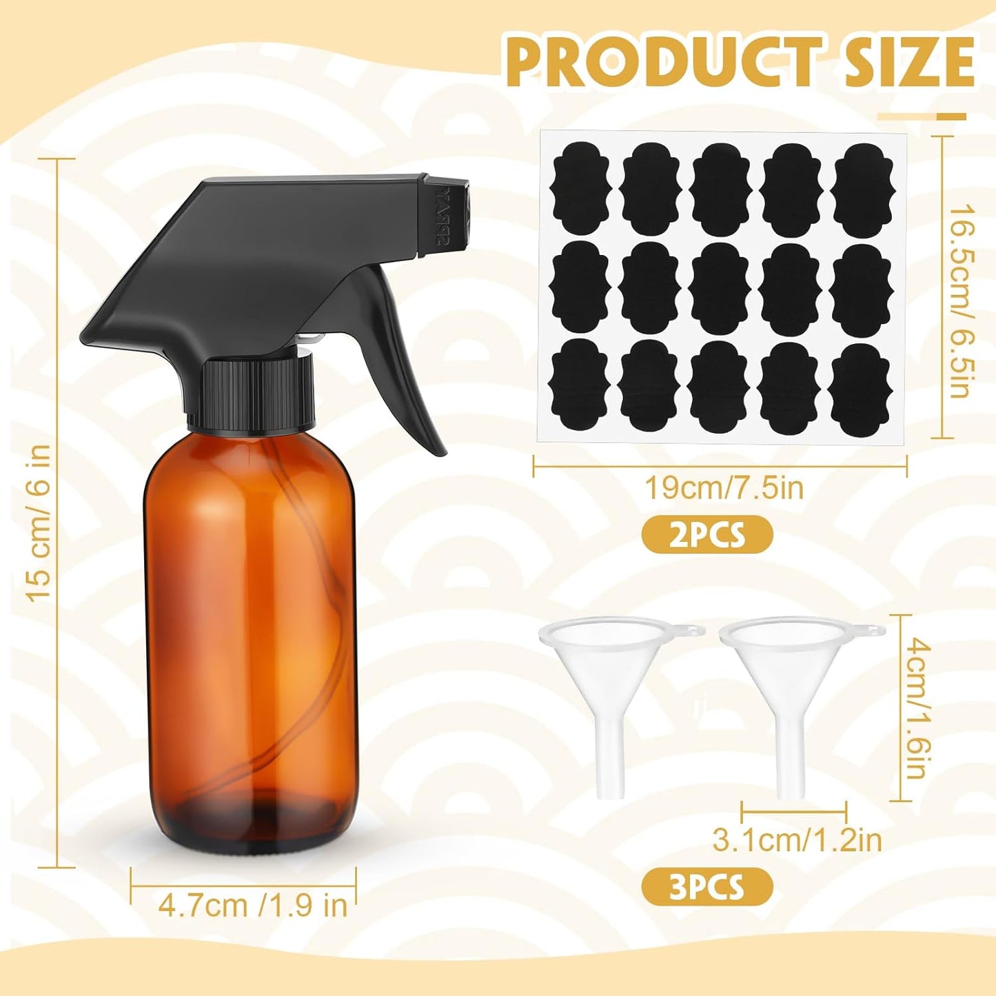 Fumete 20 Pcs 4 oz Glass Spray Bottles - Refillable Trigger Sprayers for Essential Oils, DIY, Kitchen & Hair | Amber
