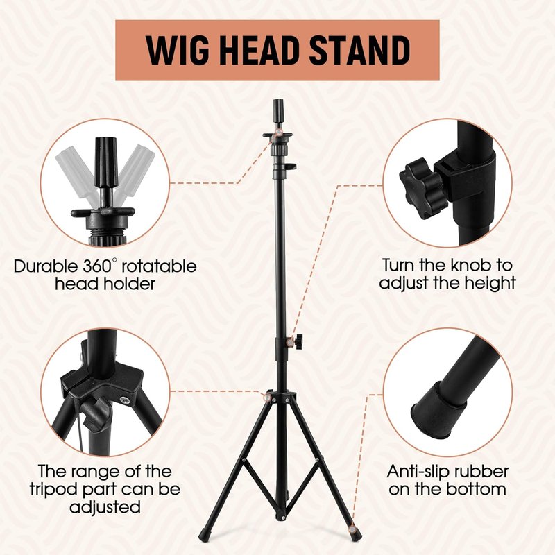 Tall Wig Tripod Stand with Canvas Mannequin Head - 23 Inch Styling Display Kit with Accessories | Adjustable Height 37.4-50.8 Inch