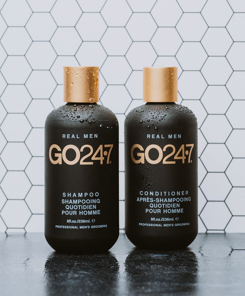 GO247 Daily Shampoo - Gentle Daily Cleanser for Men - Hydrates, Strengthens & Revitalizes Hair - Infused with B5 & Soy Proteins - Light Citrus Herbal Scent, 8 Fl Oz