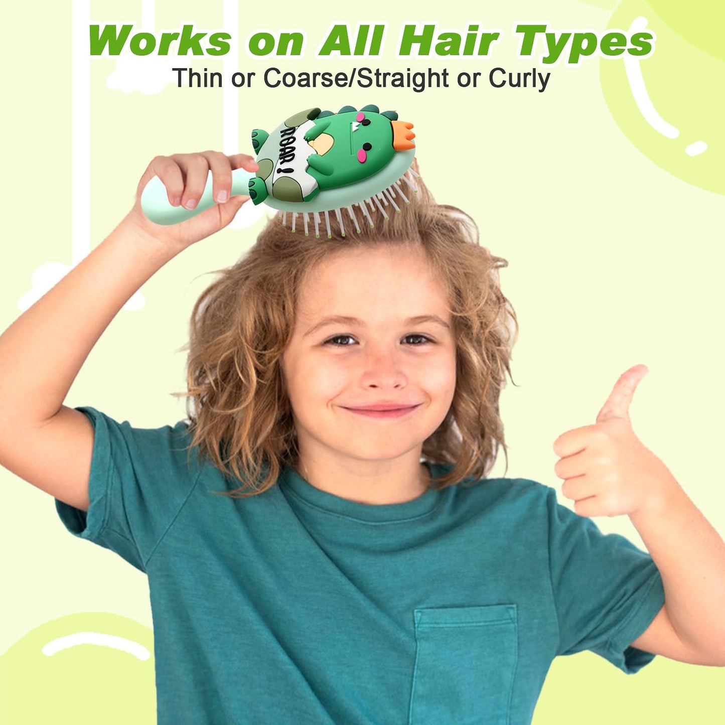 mini hair brush for kids, small toddler Hairs Brush, travel hair brush for Boys and Girls Baby ，Detangler Brush for Wet or Dry Thick or Curly Natural Straight (green)