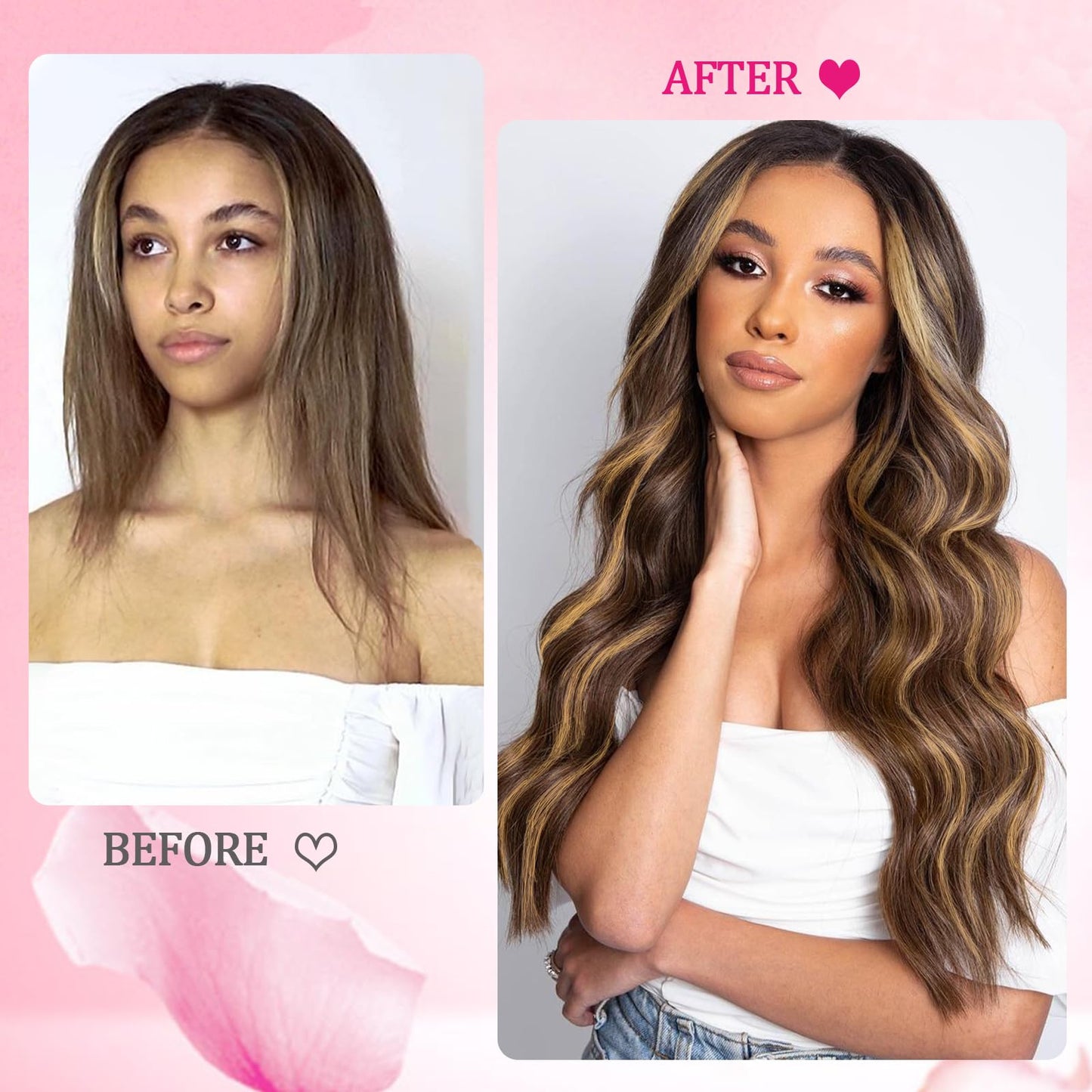 Clip in Hair Extensions Kinky Human Hair 110g Remy Human Hair Clip on Extensions 8pcs 18 Inch Soft Hair for Fashion Women 18Clips/Set Chocolate Brown to Honey Blonde Hair Extensions (#P427)