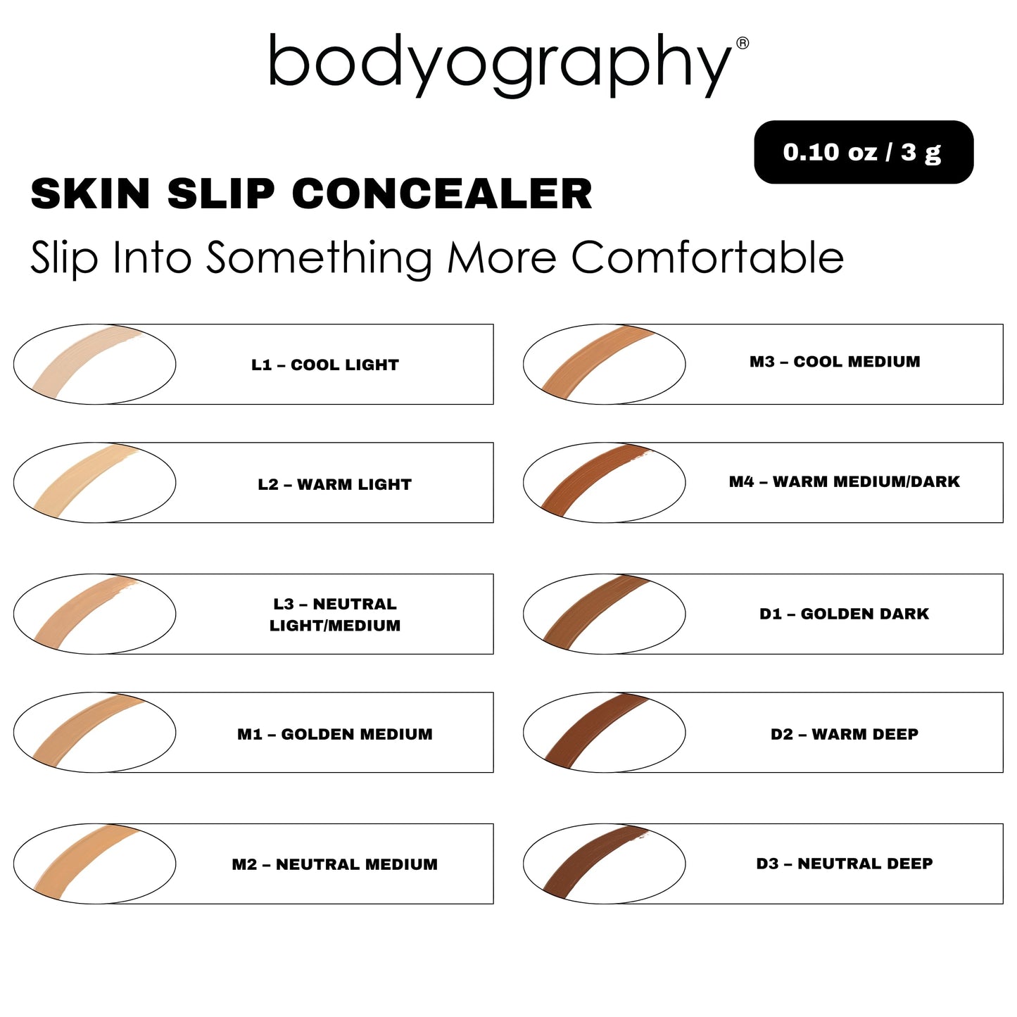 Skin Slip Full Coverage Concealer - L2 Warm Light by Bodyography for Women - 0.1 oz Concealer