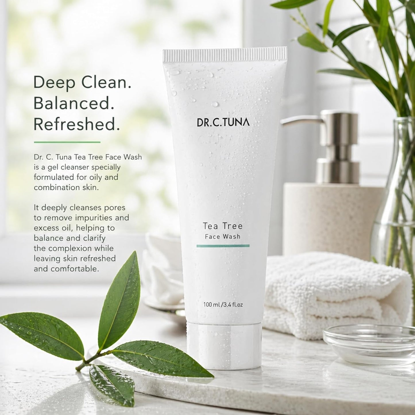 Dr. C. Tuna Tea Tree Face Wash - Anti-Aging Gel Cleanser for Oily, Dry & Sensitive Skin | 3.4 fl. oz / 100 ml