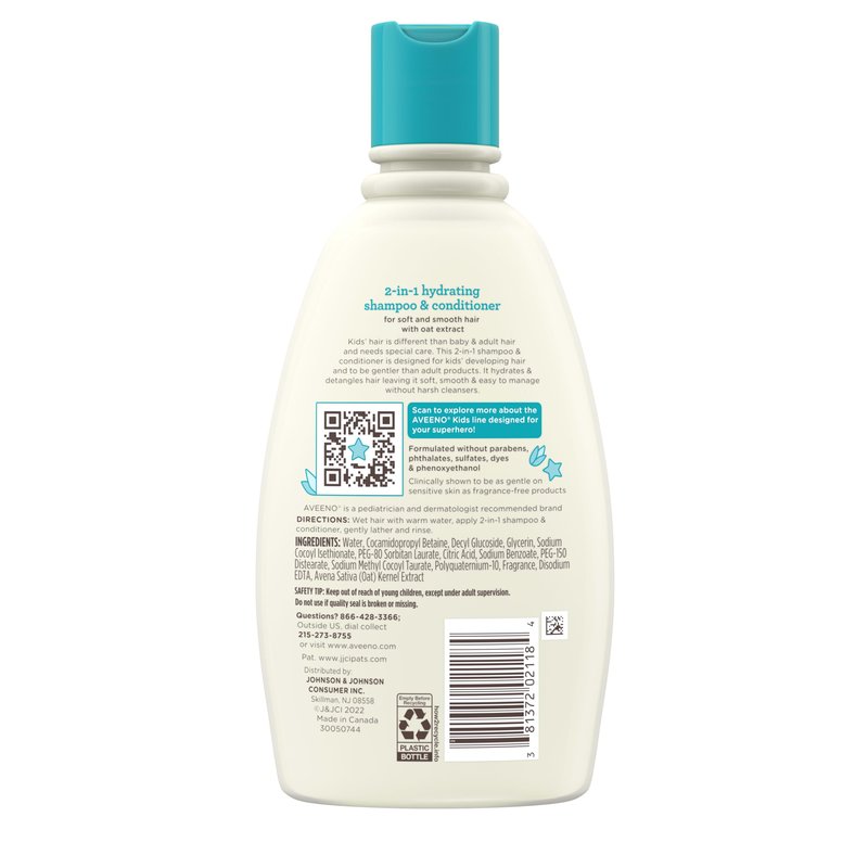 Aveeno Kids Shampoo & Conditioner, Formulated With Oat Extract to Gently Cleanse, Condition & Detangle Kids Hair, For Sensitive Skin and Scalp, Hypoallergenic, 12 Fl Oz