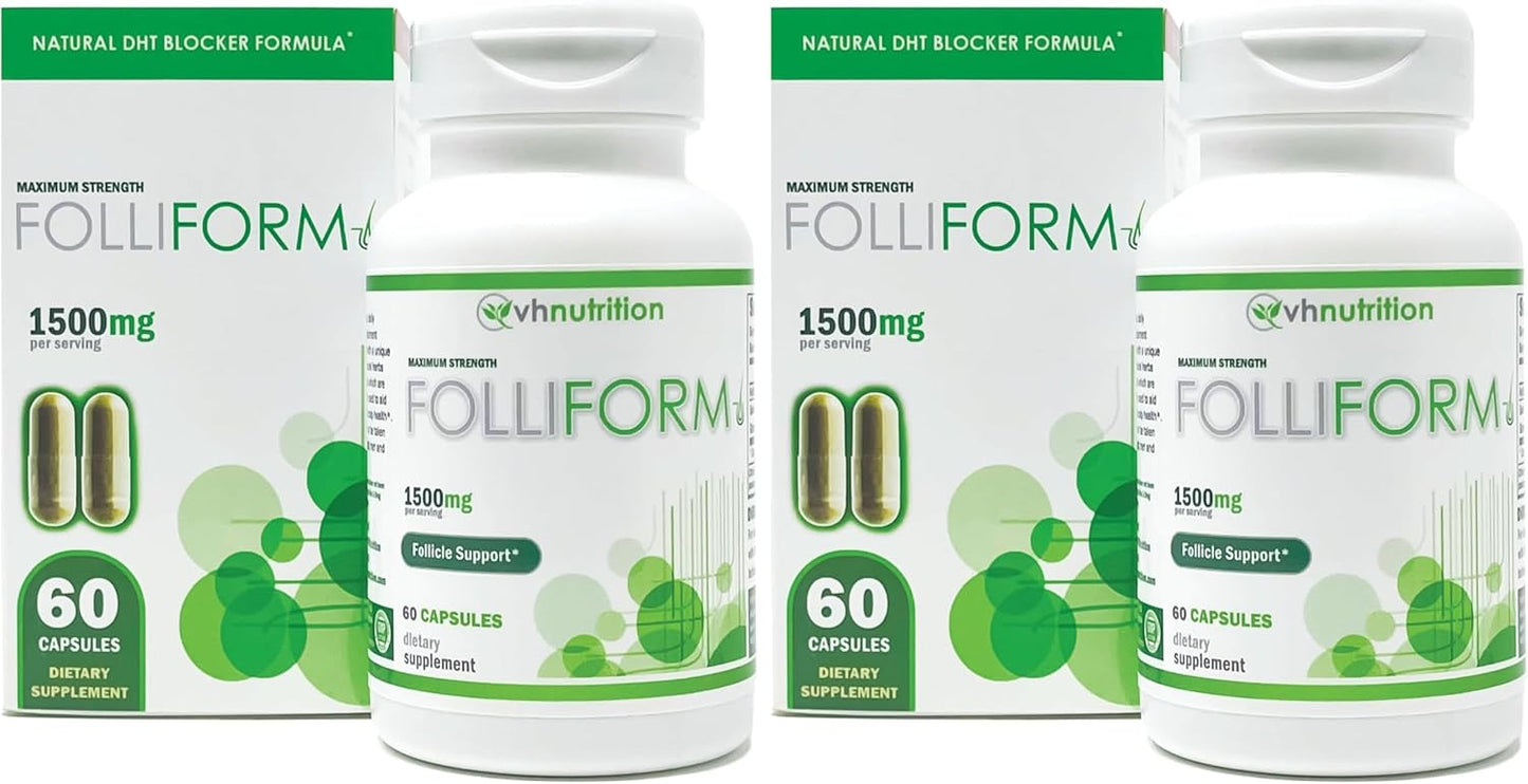 FOLLIFORM DHT Blocker Supplement - 1500mg Saw Palmetto & Nettle Root | Supports Healthy Hair Growth | 60 Capsules (Pack of 2)