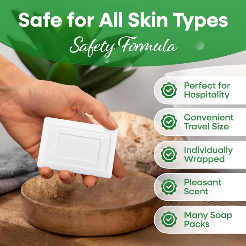 100 Pack Pleasant Scent 1.5 oz Bar Soap, Hotel Travel Size, Individually Wrapped, Bulk Amenities and Toiletries for Hospitality