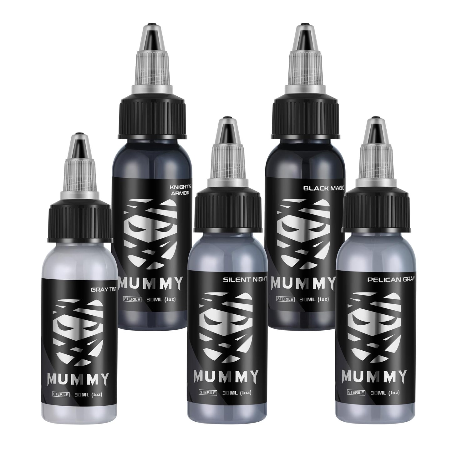 Mummy USA Custom Tattoo Ink Color Gray Set Evenly Long Lasting Vibrant and Bright, No Irritation Set 1 oz Bottles
