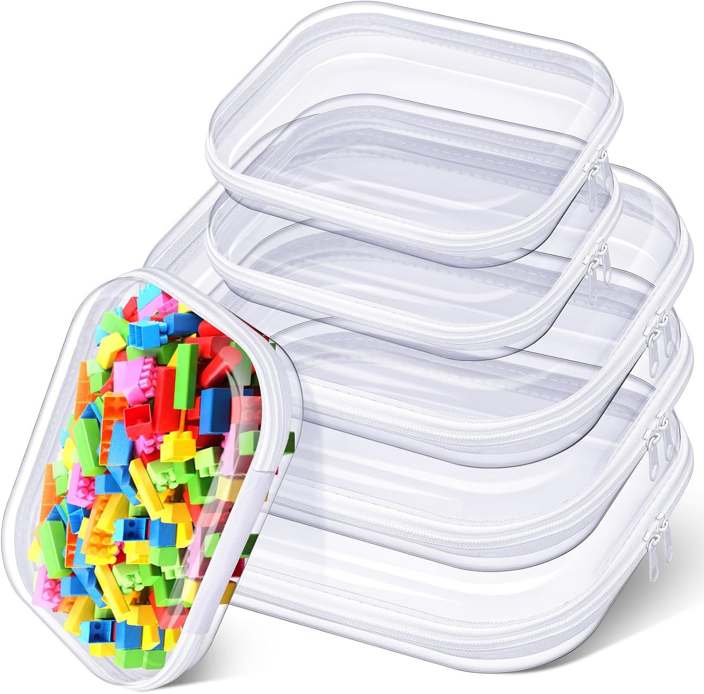 **6-Piece Hard Clear Zipper Case Set | Transparent Makeup & Snack Organizer Bags - Portable Travel Storage (White, Large & Medium)**