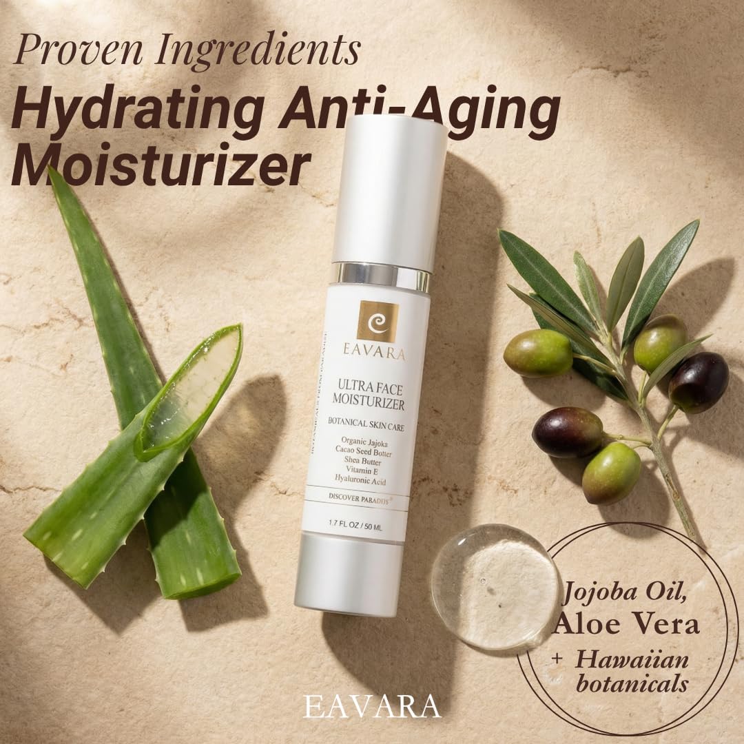 Eavara Organic Face Moisturizer, Collagen Peptides & Hyaluronic Acid, 1.7oz