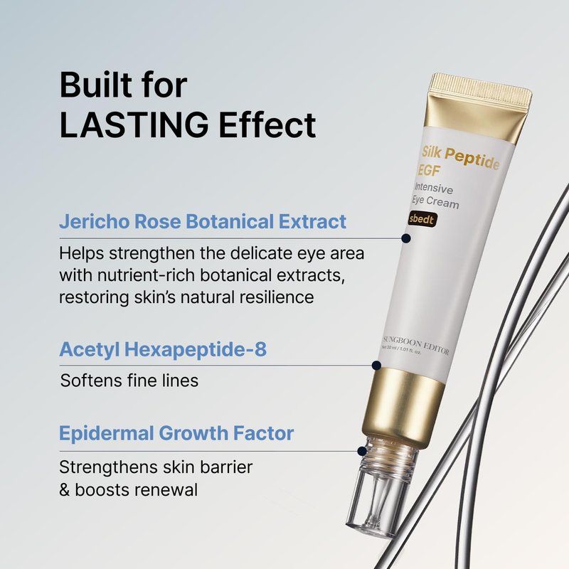 SUNGBOON EDITOR Silk Peptides EGF Intensive Eye Cream with Copper Peptides for Puffiness & Fine Lines, Patented Peptide Complex, Firm-looking & Hydration, Korean Skin Care 1.01 fl oz