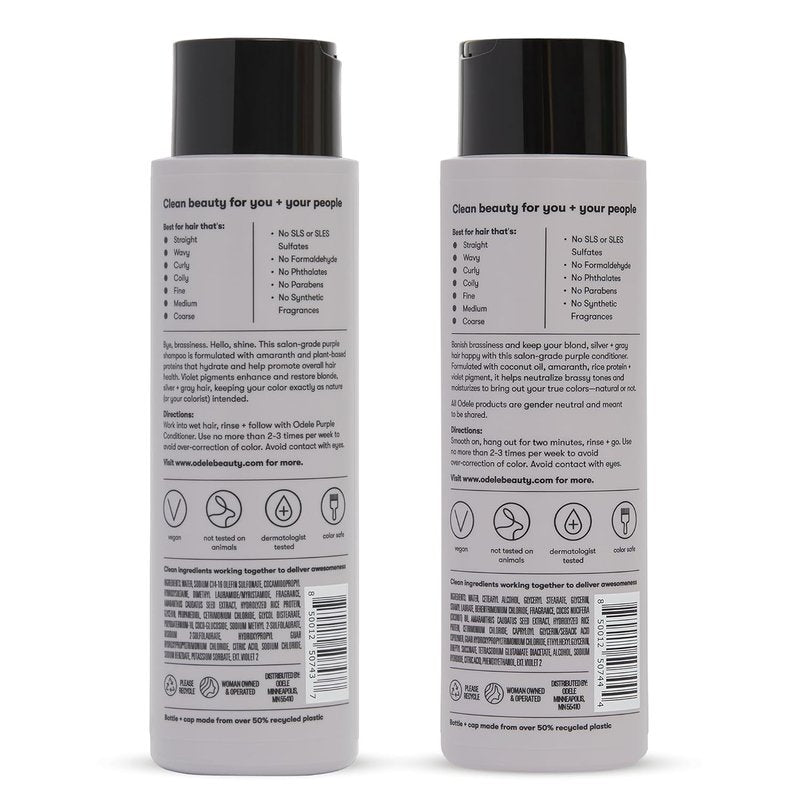 Odele Sulfate-Free Purple Shampoo & Conditioner Set - Neutralize Brassy Tones in Blonde, Silver & Gray Hair | 13 Fl Oz Each (2-Pack)