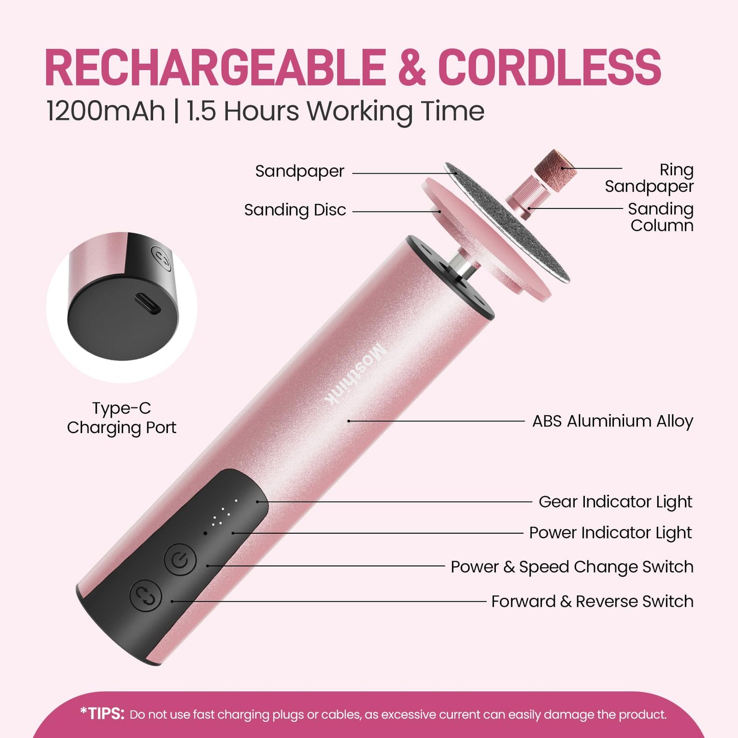Electric Foot Callus Remover, 2 in 1 | 6 Speed Adjustable Foot File Nail Grinder with Sandpaper Disks, Professional Pedicure Tool for Feet Dead Skin, Self Care Gifts for Women Mom Lover Friends (Pink)