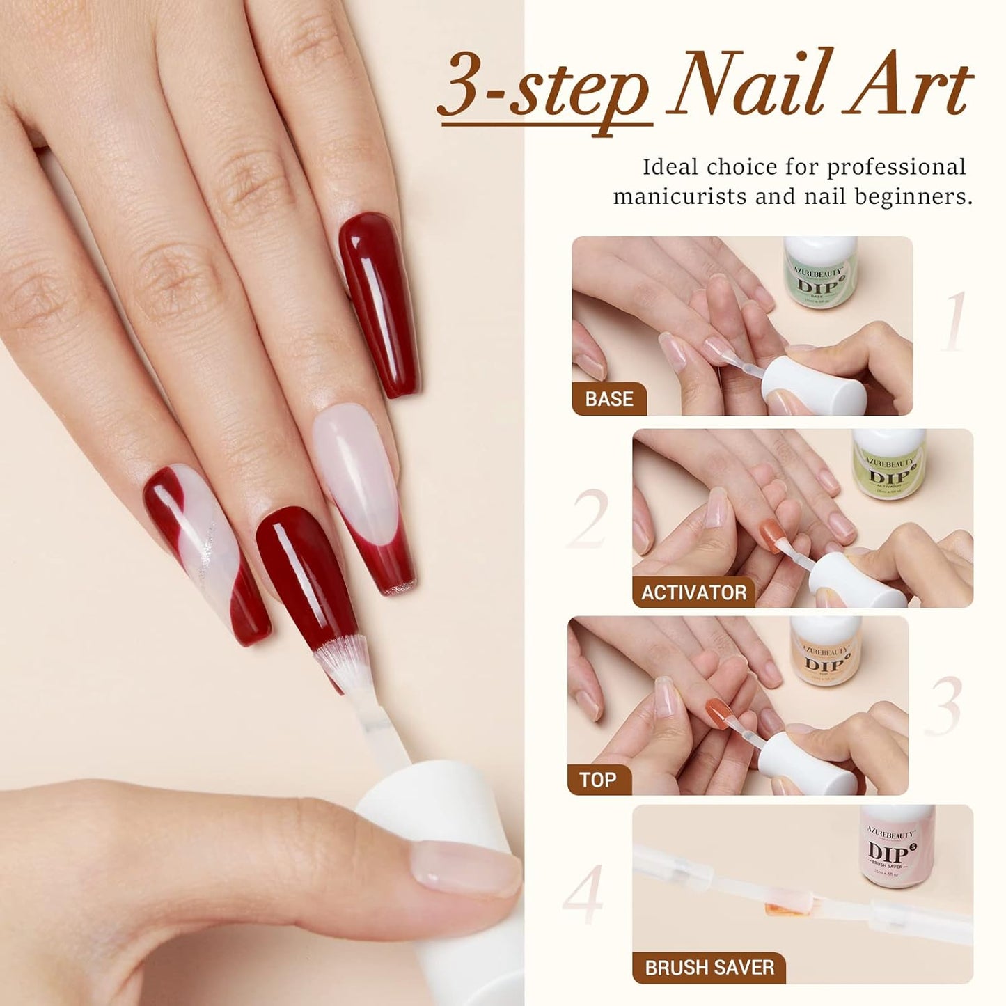 Clear Dip Powder for Nails - Essential Dipping Build Powder + 4 Dip Powder Liquids Set | 15ml/0.5oz