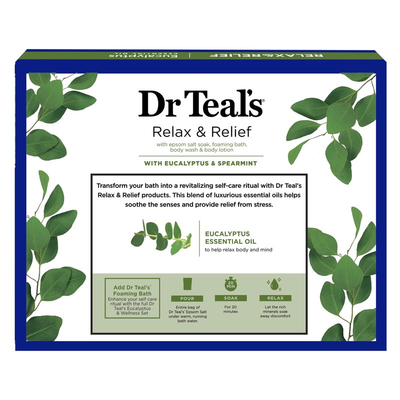 Dr Teal's Relax & Relief Bath Gift Set, Eucalyptus & Spearmint Essential Oil , 4 Piece