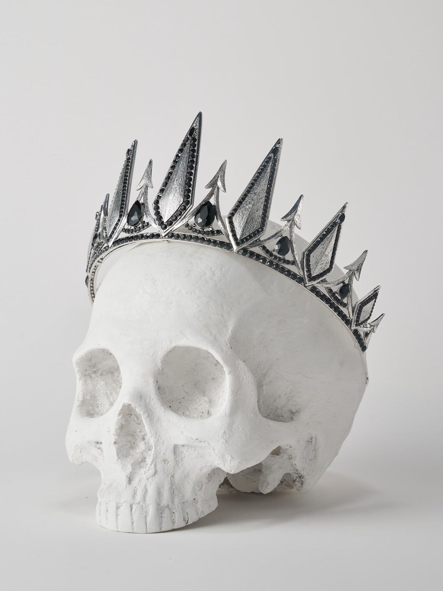 SWEETV Gothic Crowns for Women Black Tiara Queen Crown Witch Hair Accessories for Costume Halloween Prom Party, Silver