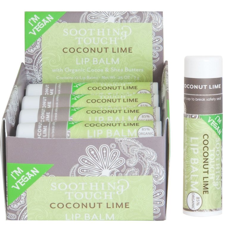 Coconut Lime Vegan Lip Balm - Soothing Touch | 85% Organic, 0.25 oz (Case of 12)
