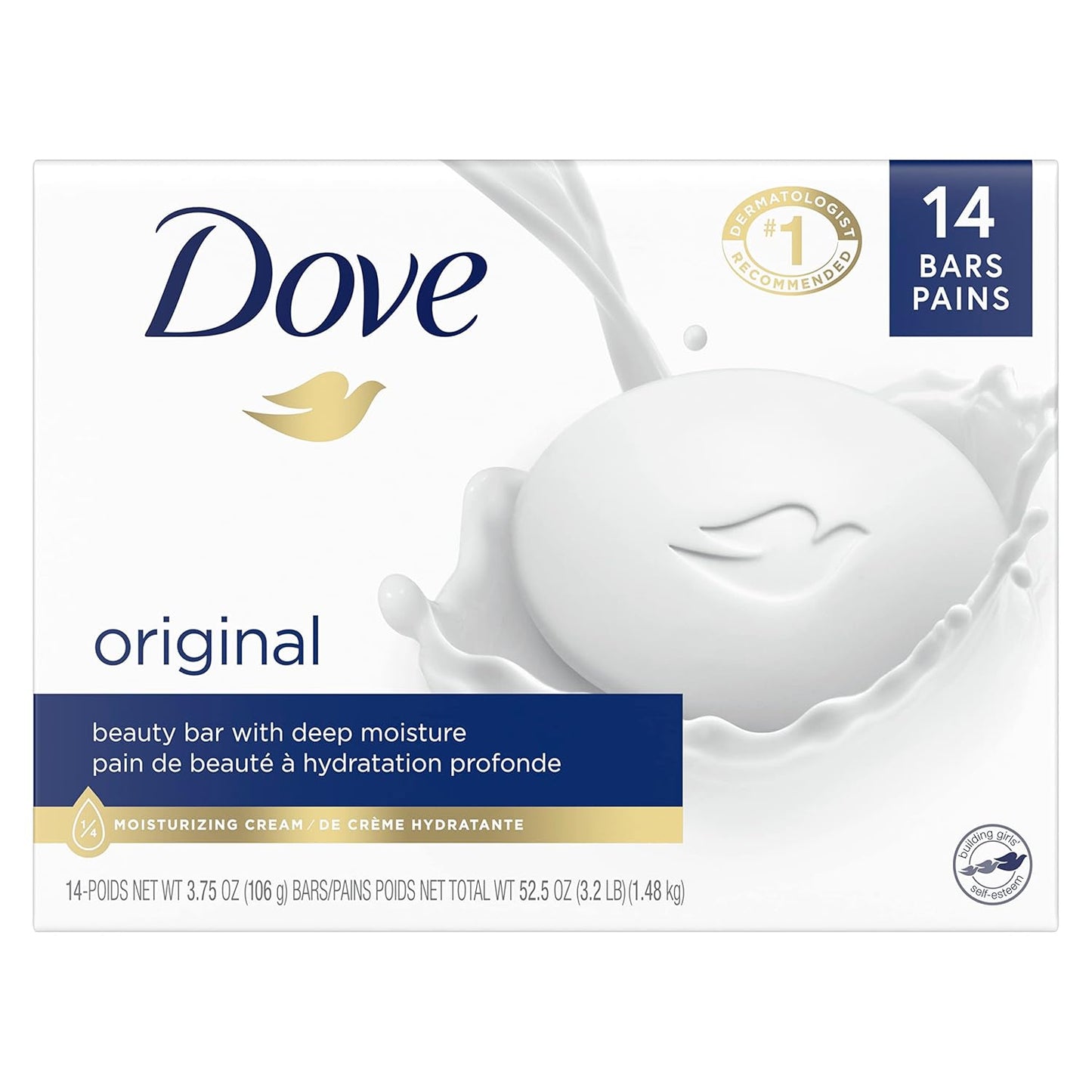 Dove Beauty Bar - Gentle Skin Cleanser with 1/4 Moisturizing Cream | 3.75 oz, 14 Bars for Soft Skin Care
