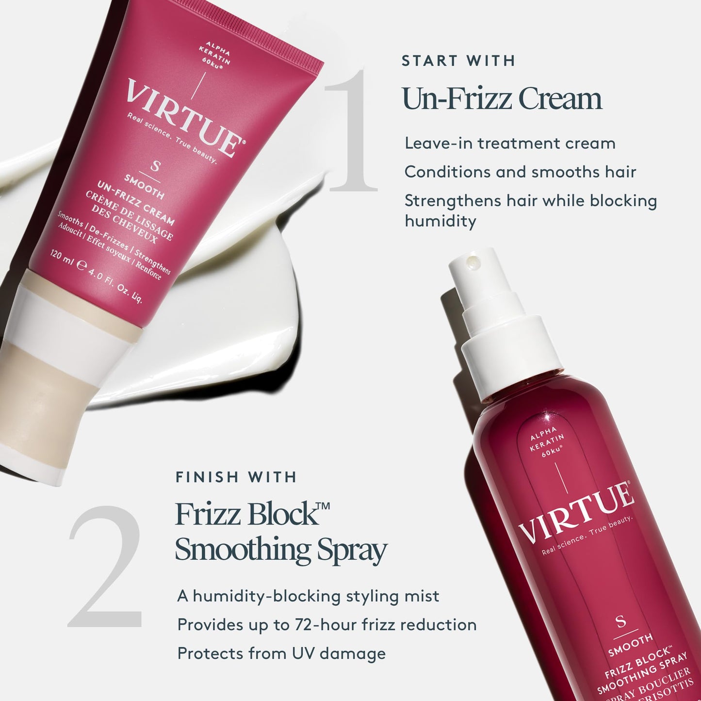 VIRTUE Smooth Spray, Frizz-control,Heat Protectant, UV Protection, 4 Fl Oz