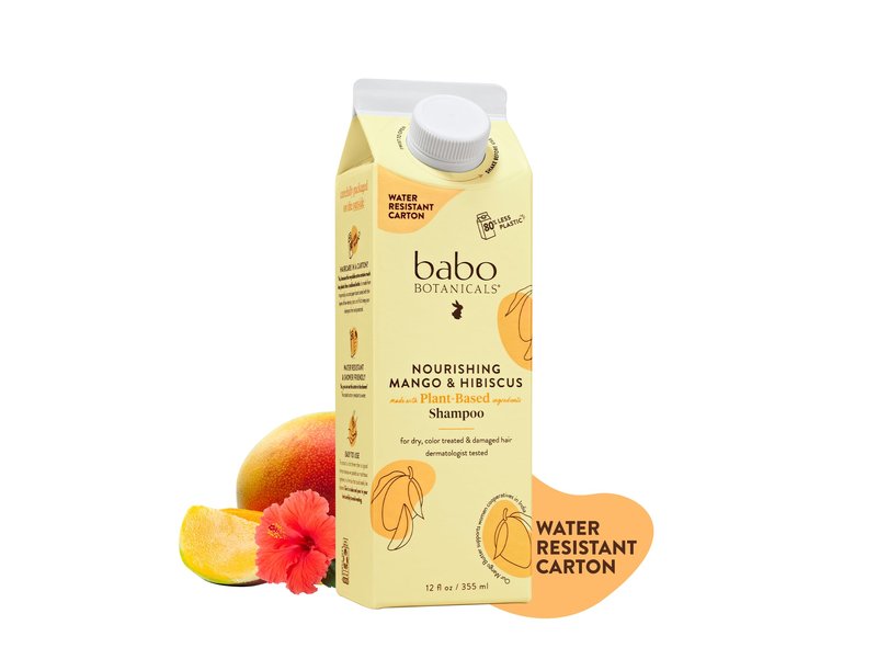 Babo Botanicals Nourishing Mango & Hibiscus Shampoo - For Dry, Damaged, Color-Treated Hair – Moisturize & Soften - Passion Fruit Ferment for scalp - Water-Resistant Carton w. 80% Less Plastic – Vegan