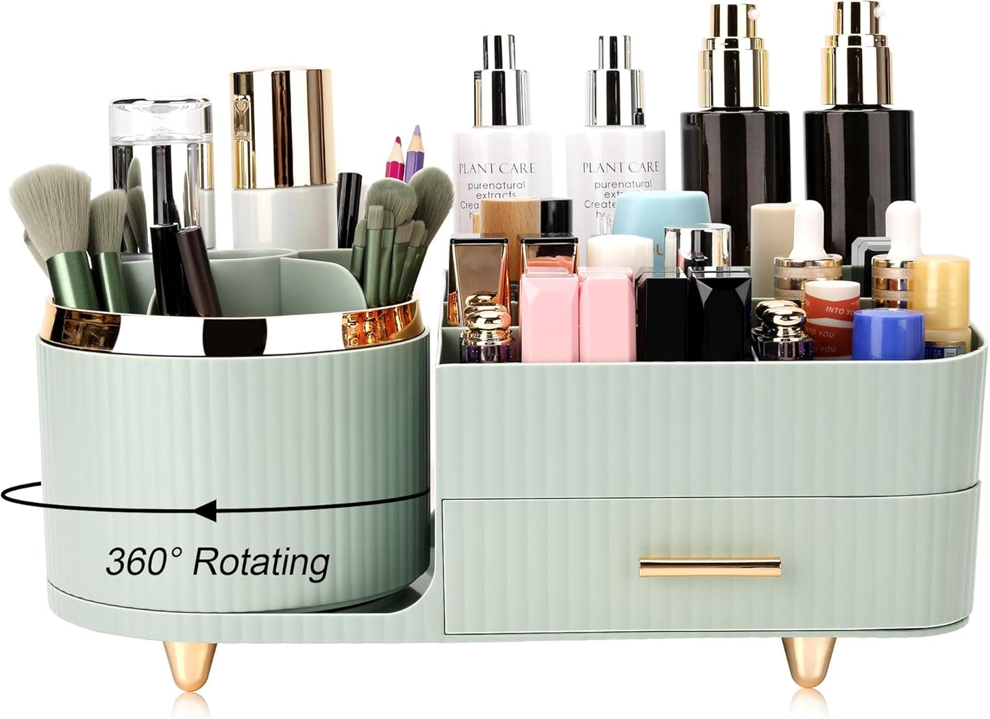 Makeup Organizer - Versatile Vanity Storage Case with Drawers | Fits Cosmetics, Skincare, Brushes & Accessories - Green