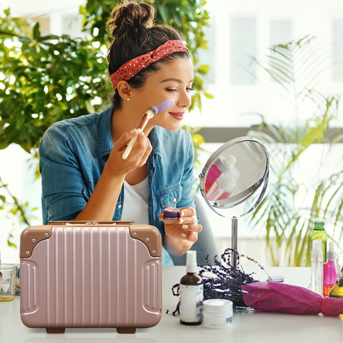 HAHONIA Hard Shell Beauty Case 30 * 15 * 22cm, Portable Waterproof Cosmetic Case with Elastic Band and Zipper, ABS Makeup Travel Case for Women Girl for Lipstick Skin Care