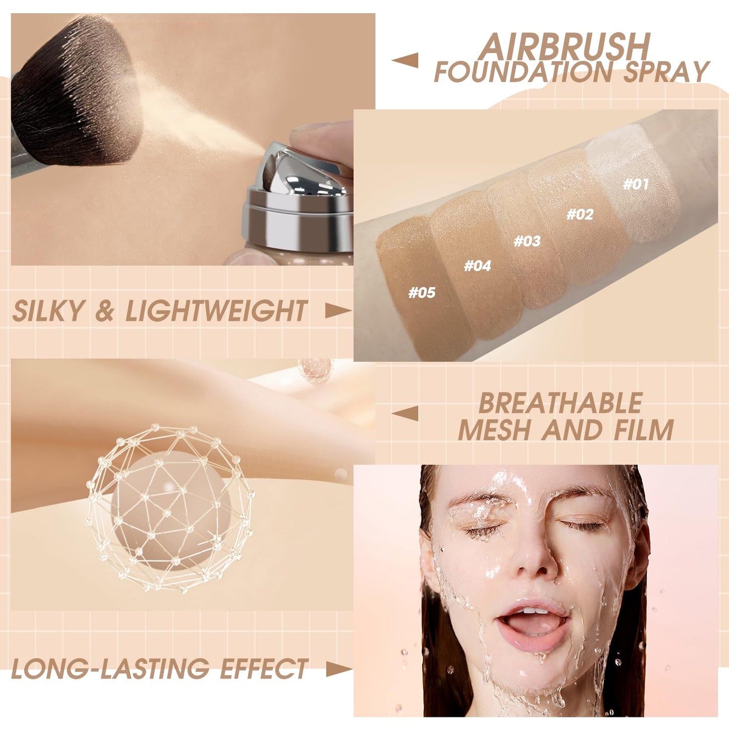 LOKFAR AirBrush Foundation Spray, Silky Mist Spray Makeup Kit with Brush, Full Coverage Foundation for Smooth Radiant Finish, Formula Breathable Lightweight Hydrating | #02 Nude