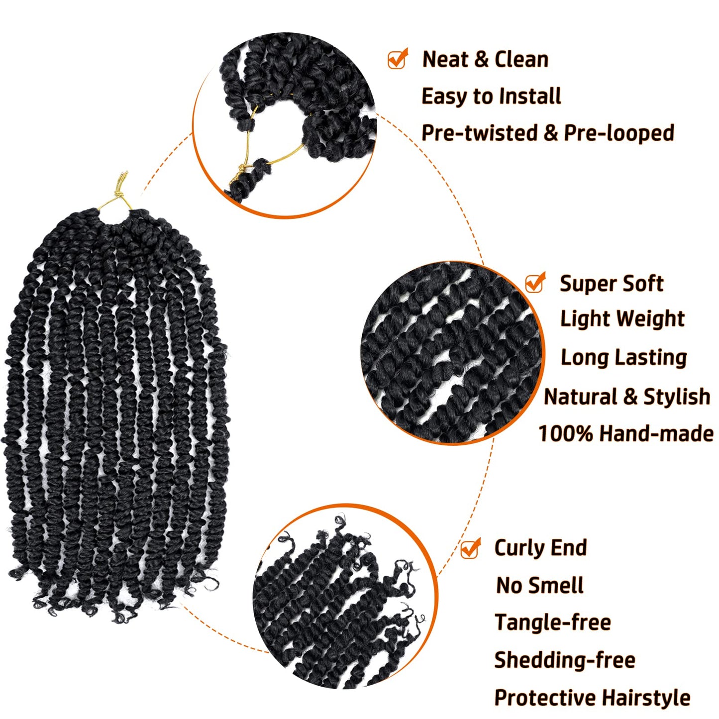 Passion Twist Hair 18 Inch Pre-twisted Passion Twist Crochet Hair for Women Pre-looped Water Wave Crochet Braids Bohemian Curly Crochet Hair Synthetic Hair Extensions 8 packs 1B