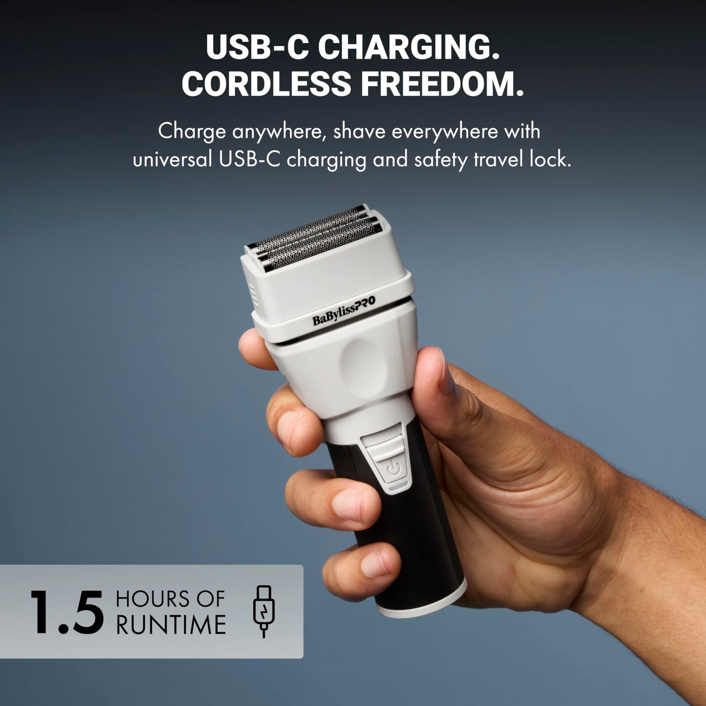 BaBylissPRO COREFX Professional Double Foil Electric Shaver for Men - Waterproof Cordless Wet/Dry Foil Razor with 9,000 RPM Motor and USB-C Charging
