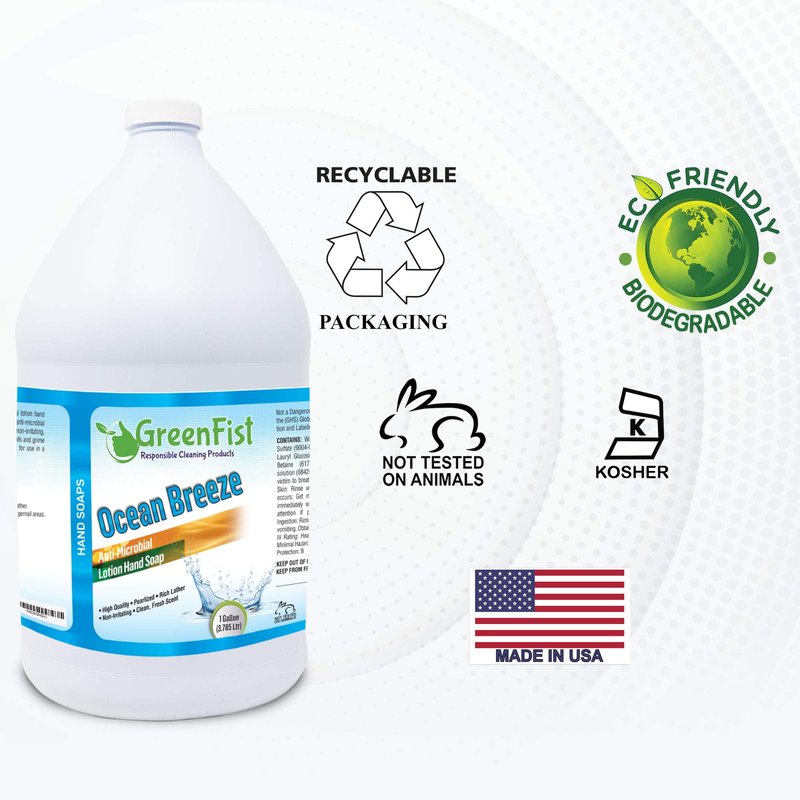 GreenFist Lotionized Hand Soap [ Liquid Gel Refill ] Made in USA, 128 Ounce (1 Gallon) (Ocean Breeze)