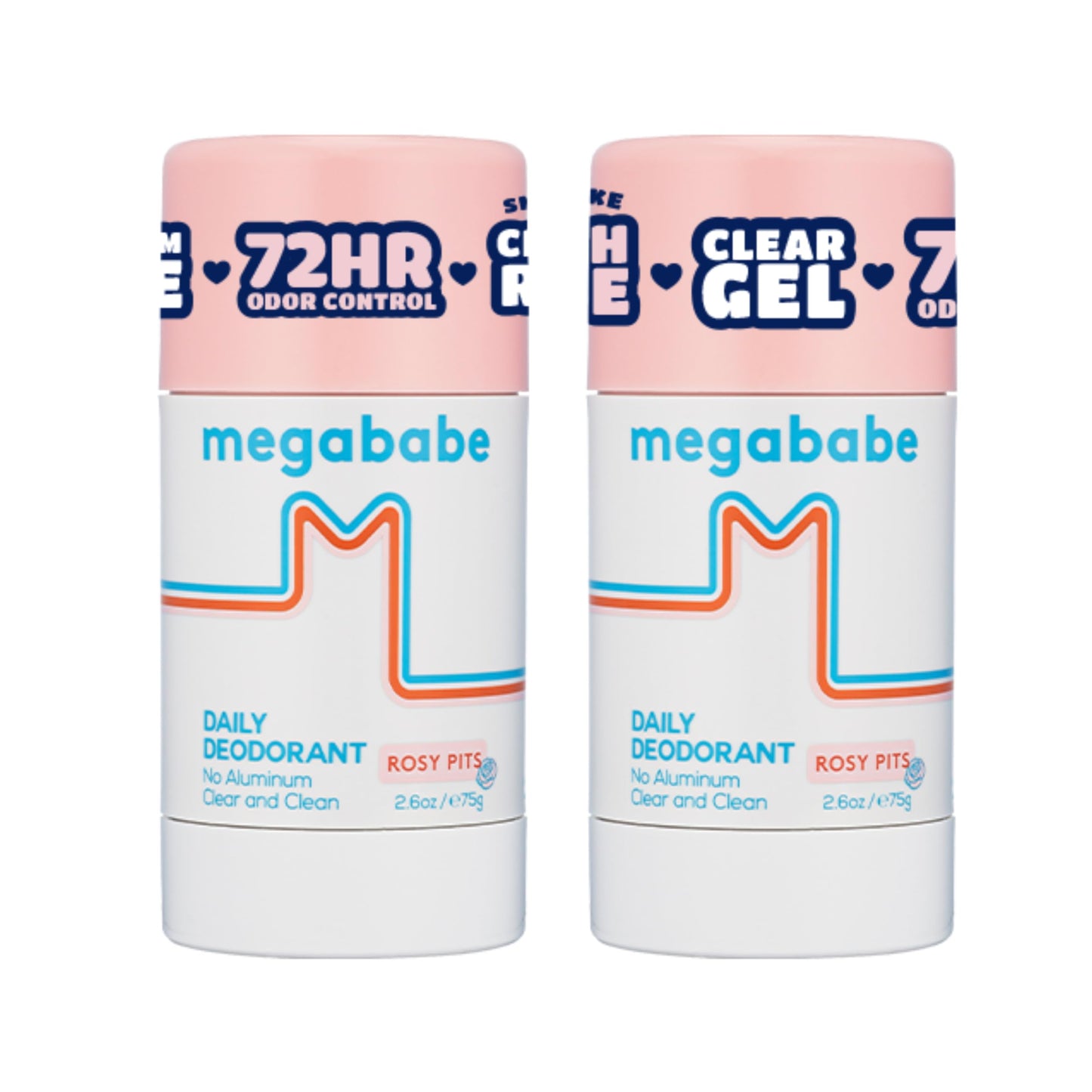 Megababe Daily Deodorant Rosy Pits | Summer and Hot Weather Essential | Aluminum-Free, Clear & Clean | 2.6 oz (Pack of 2)