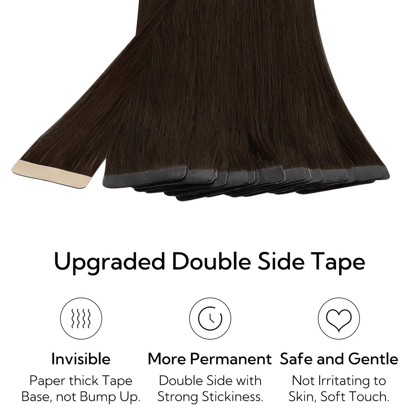 HOTBANANA Tape in Hair Extensions, 16 Inch 20pcs 50g Light Dark Brown Human Hair, Straight Remy Tape Extensions
