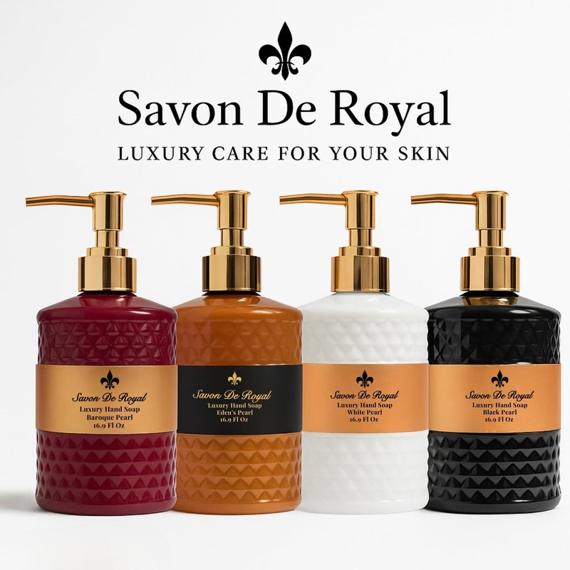 Savon De Royal Luxury Liquid Hand Soap, Musk - Vanilla Scent, Moisturizing Vegan Kitchen & Bathroom Soap for Hand Wash, Gentle & Nourishing Formula, Refillable Bottle 16.9 Fl Oz, White Pearl