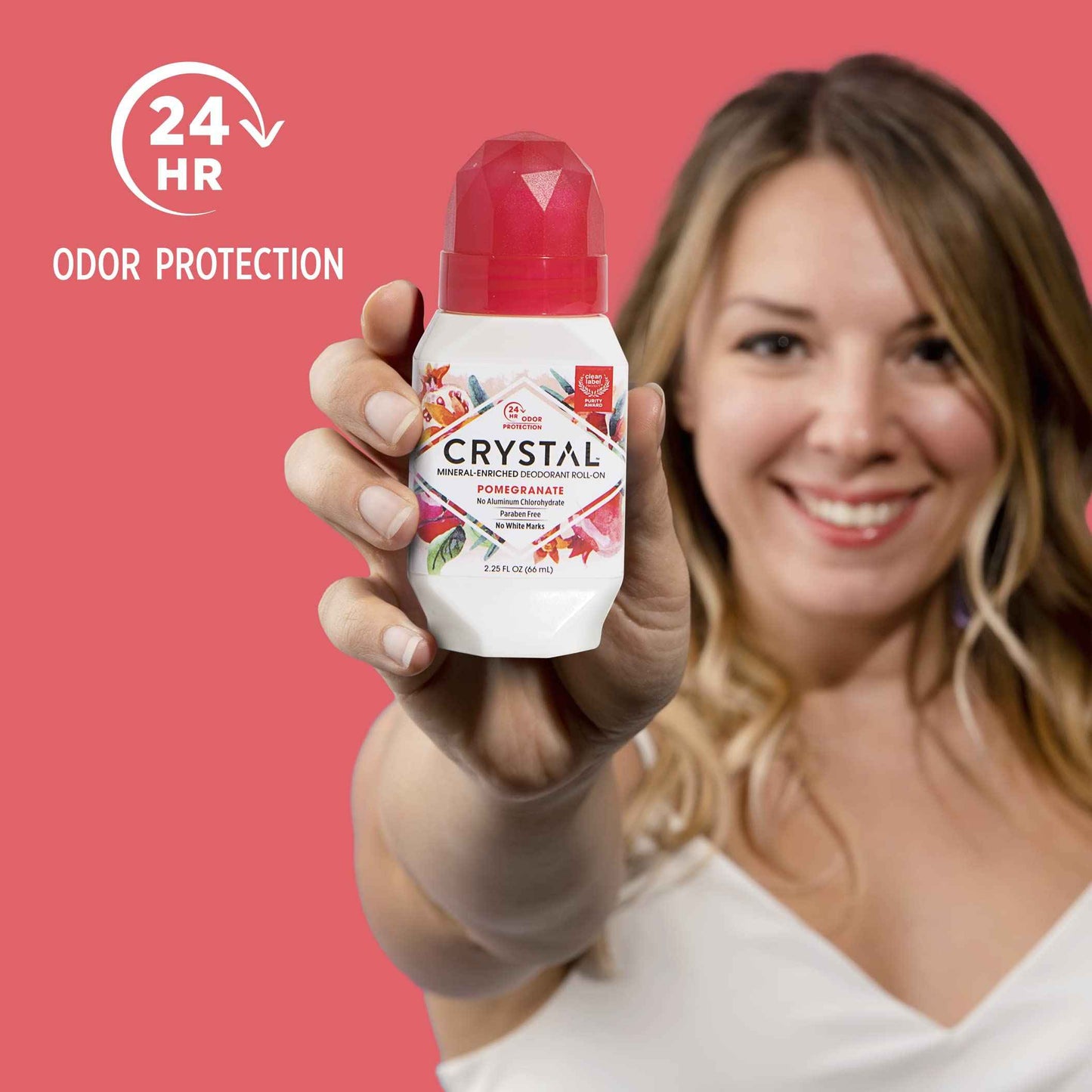 Crystal Mineral Deodorant Roll-On Body Deodorant With 24-Hour Odor Protection, Pomegranate, Non-Sticky Roll-On, Aluminium Chloride, 2.25 FL OZ - 3 pack