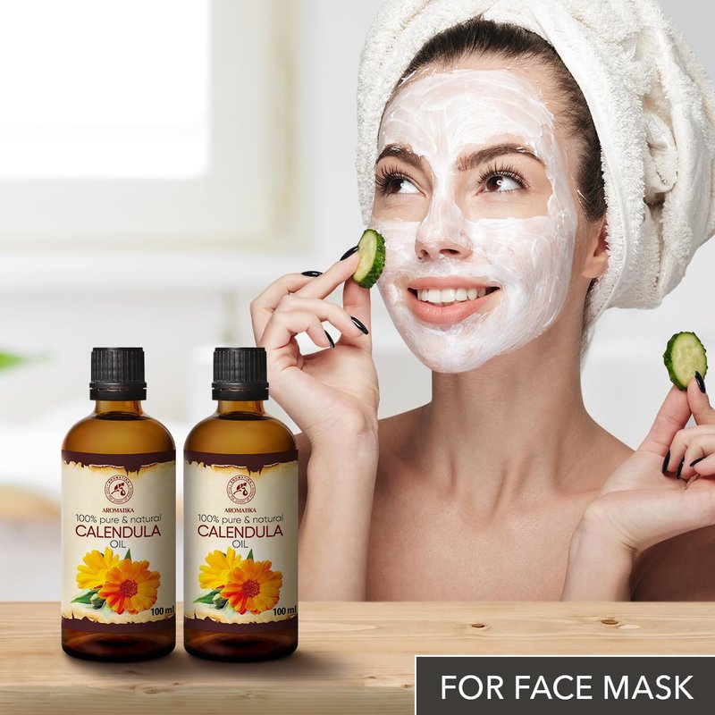 Calendula Oil Set - 100% Pure & Natural Marigold Oil - Infused Almond Oil - 6.8 Fl Oz Total