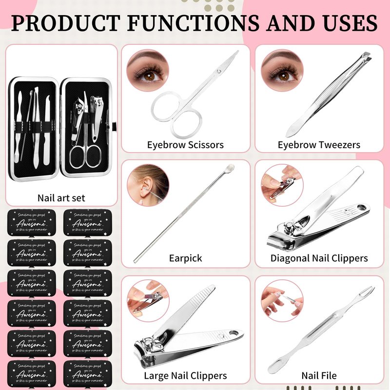 Lanties 24 Set Manicure Kit Bulk Steel Nail Clippers 7 in 1 Stainless Grooming Nail Kit Mother's Day Appreciation Gift Professional Pedicure Tool for Adults Women Men Employee Personal Care(Black)