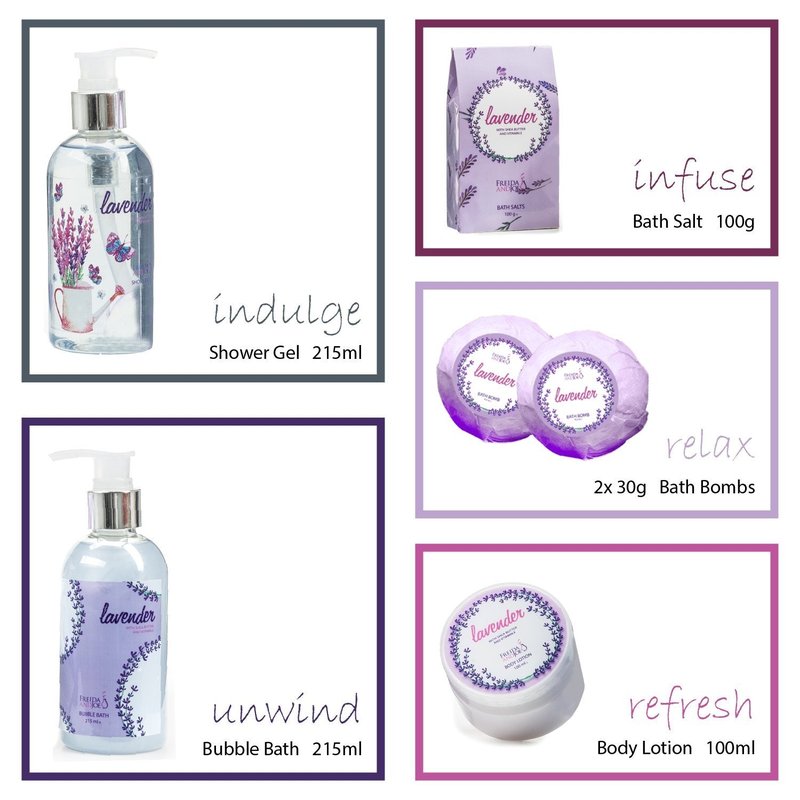 Aromatherapy Essentials Spa Set for Women in Large Silver Tub Bath Set Includes 2 Bath Bombs, Body Lotion, Bath Salts, Shower Gel, and Bubble Bath (Lavender) – Mother's Day Gift for Mom