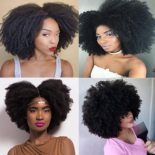 SAGA QUEEN Brazilian Human Hair Afro Kinky Curly Clip In Hair Extension 8pcs 120g/pck Brazilian Virgin Human Hair 4B 4C Afro Coily Clip In Hair Extension for Daily Use (12inch, natural black)