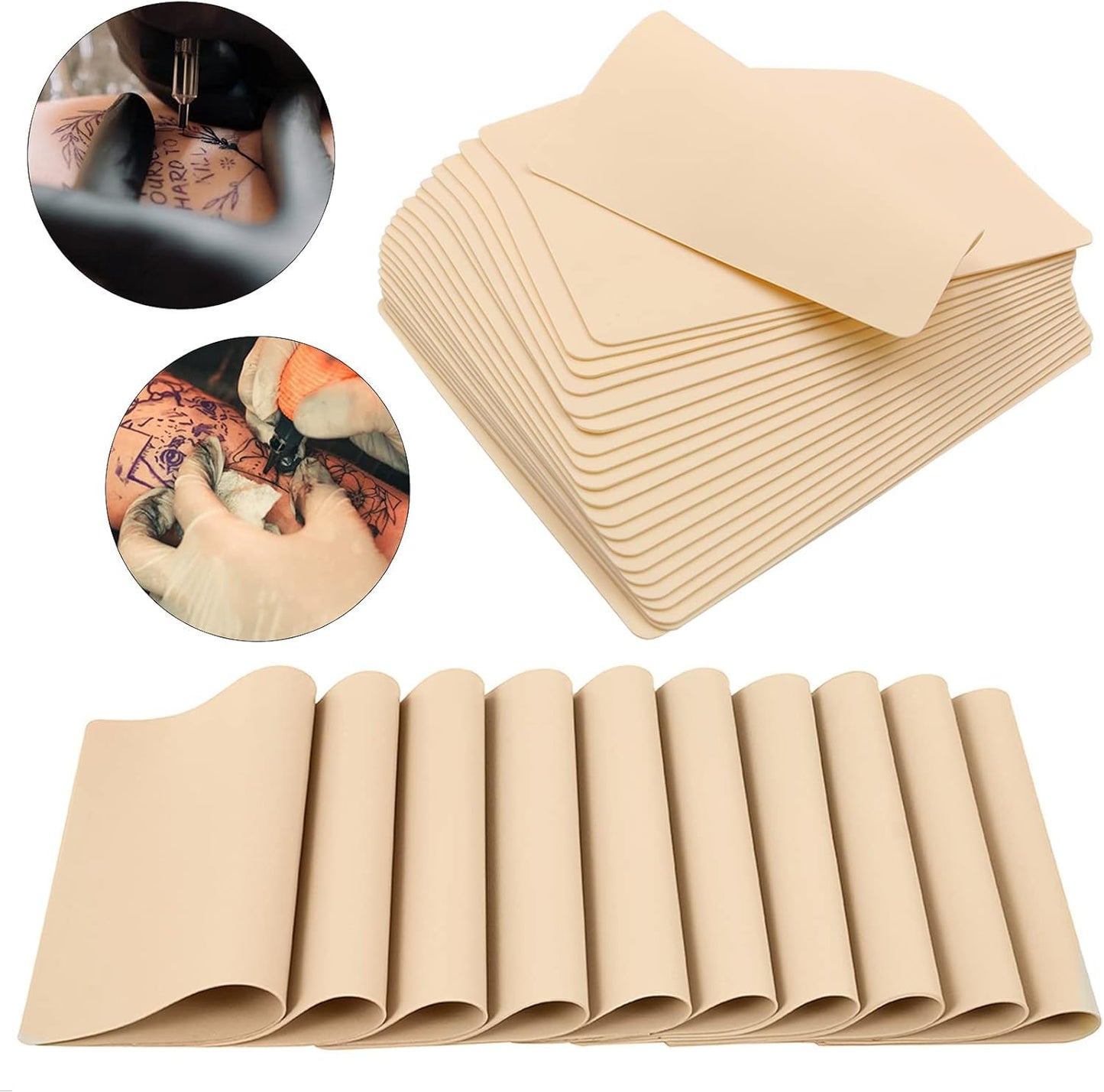 Tattoo Practice Skin - Combofix 20Pcs Double Sided Blank Tattoo Skin Fake Skin, 7.4x5.6in Soft Practice Skins Fake Eyebrow for Beginners and Experienced Artists (Soft Silicone)