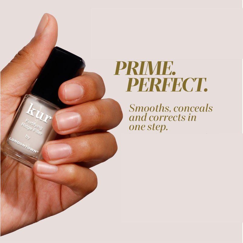 LONDONTOWN Kur Nail Ridge Filler - Smoother - Strengthener - Filler for Damaged Uneven Nails - Fortifying, Self Leveling Base, Vegan, Cruelty Free, Paraben Free, Clear, 0.4 fl oz