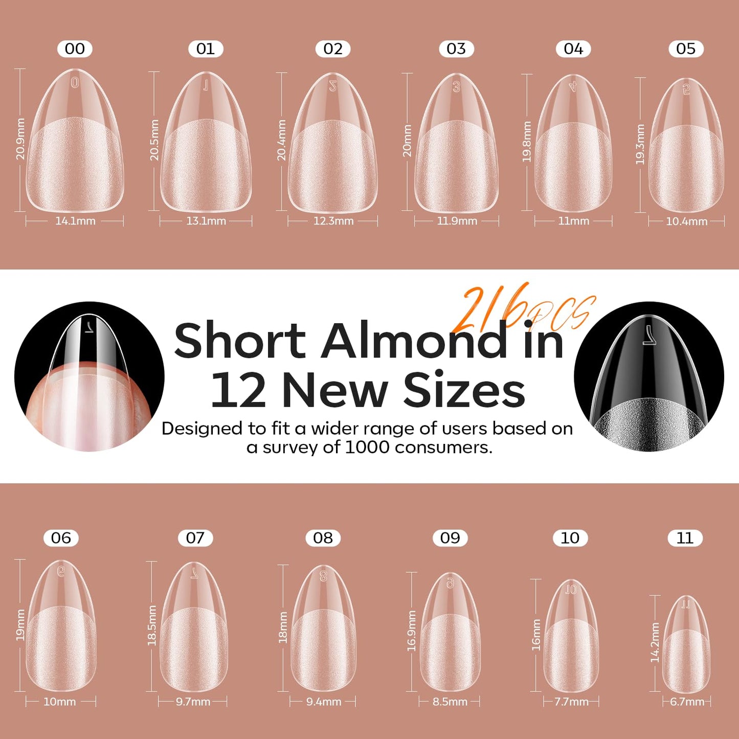 modelones X Nail Gel Kit Short Almond, 9-in-One Nail Glue UV Light