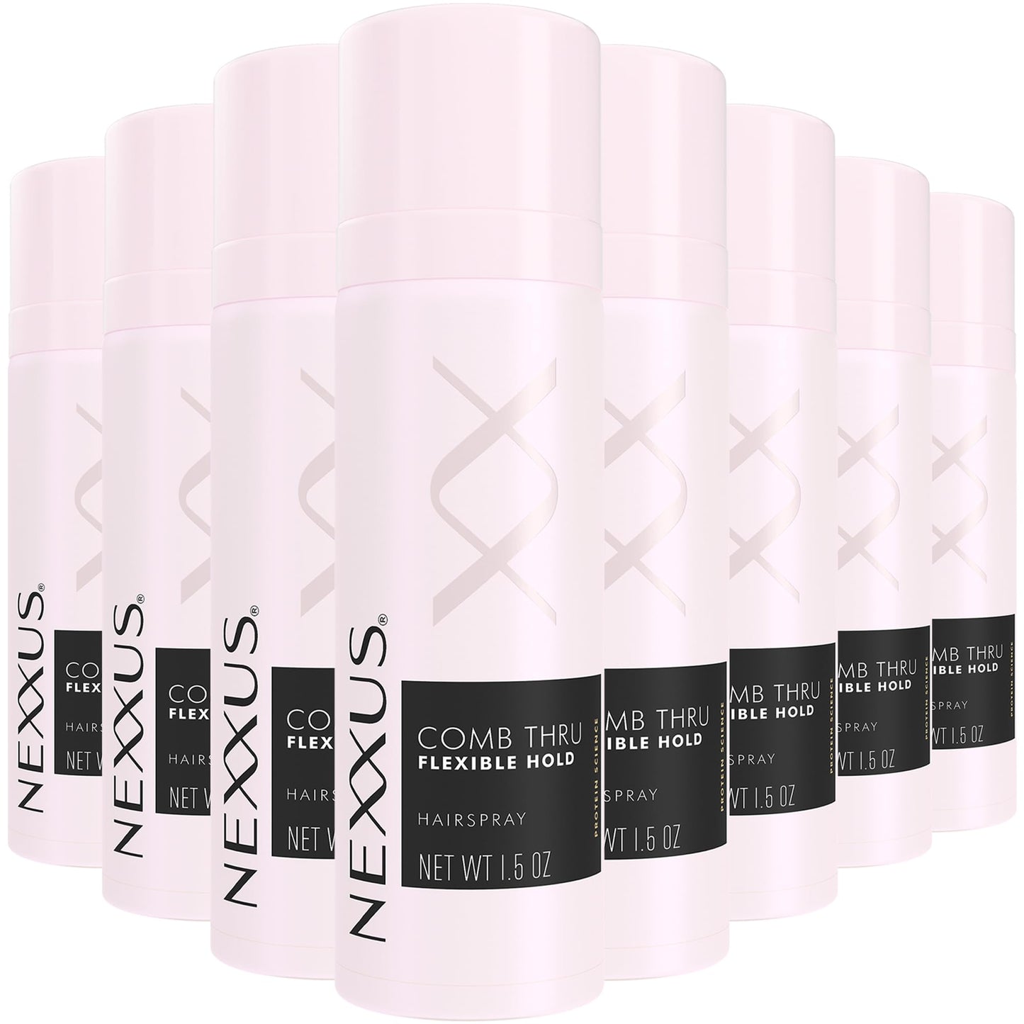 Nexxus Travel Hairspray, Comb Thru Flexible Hold 8-Pack – 72-Hour Anti-Humidity Shield, 48-Hour Frizz Control, Rose Fragrance, 1.5 Oz Ea