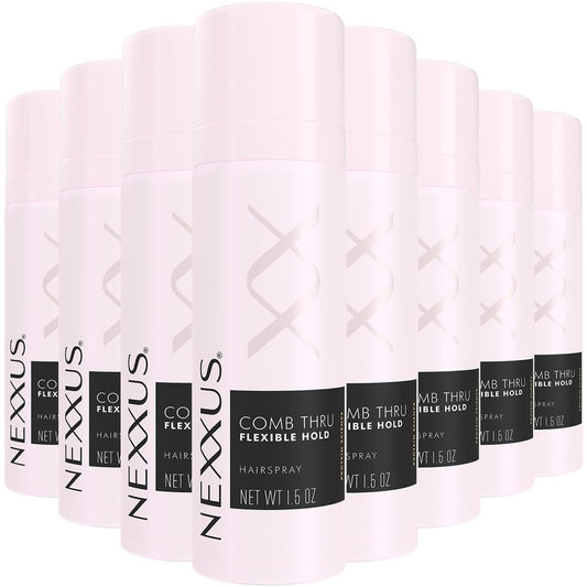 Nexxus Travel Hairspray, Comb Thru Flexible Hold 8-Pack – 72-Hour Anti-Humidity Shield, 48-Hour Frizz Control, Rose Fragrance, 1.5 Oz Ea
