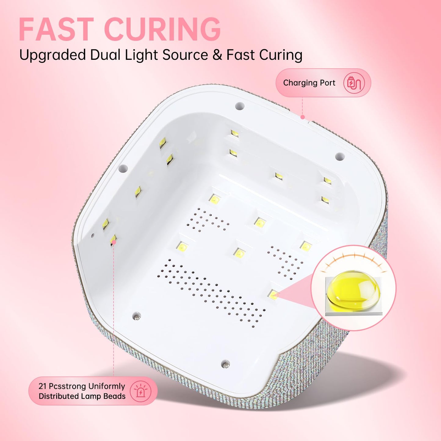 CHRISTINE SHELLY UV Nail Lamp, UV Light for Gel Nails,48W Plug-in Mini Diamond Nail Lamp Nail Dryer with Touch Control Auto Sensor and 3 Timer Settings Nail Light Portable Curing Lamp (AB Diamond)