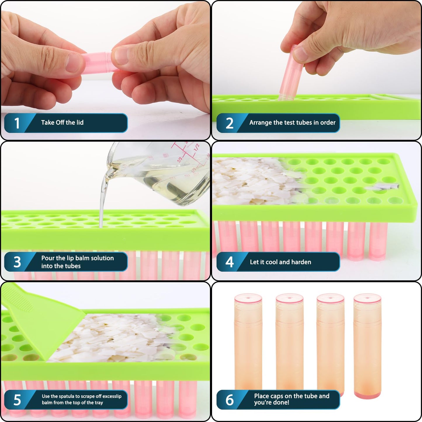 ACXFOND 100Pcs Lip Balm Tubes with Filling Tray and Spatula, 5ml (3/16 Oz) Empty Plastic Lip Gloss Balm Containers for DIY Homemade Lipsticks, Chapsticks and Homemade Solid Perfume