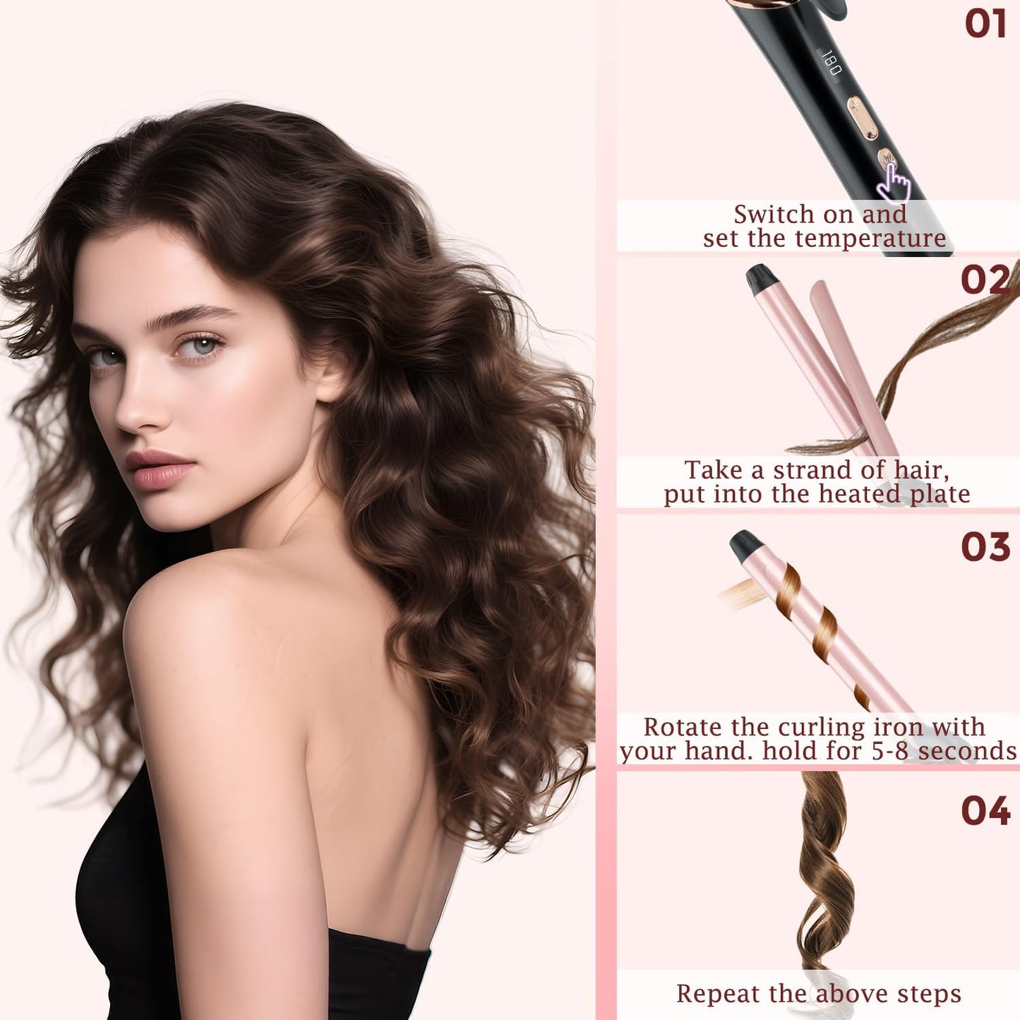 1-Inch Curling Iron - Long Barrel Curling Wand for Long Hair | Quick Heating, Adjustable Temperature 320°F-446°F