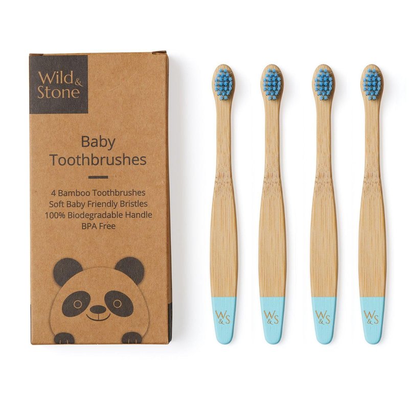 Wild & Stone Organic Baby Bamboo Toothbrushes | 4 Pack | Soft Bristles | 100% Compostable Handle | BPA Free | Vegan Baby Toothbrushes (White)