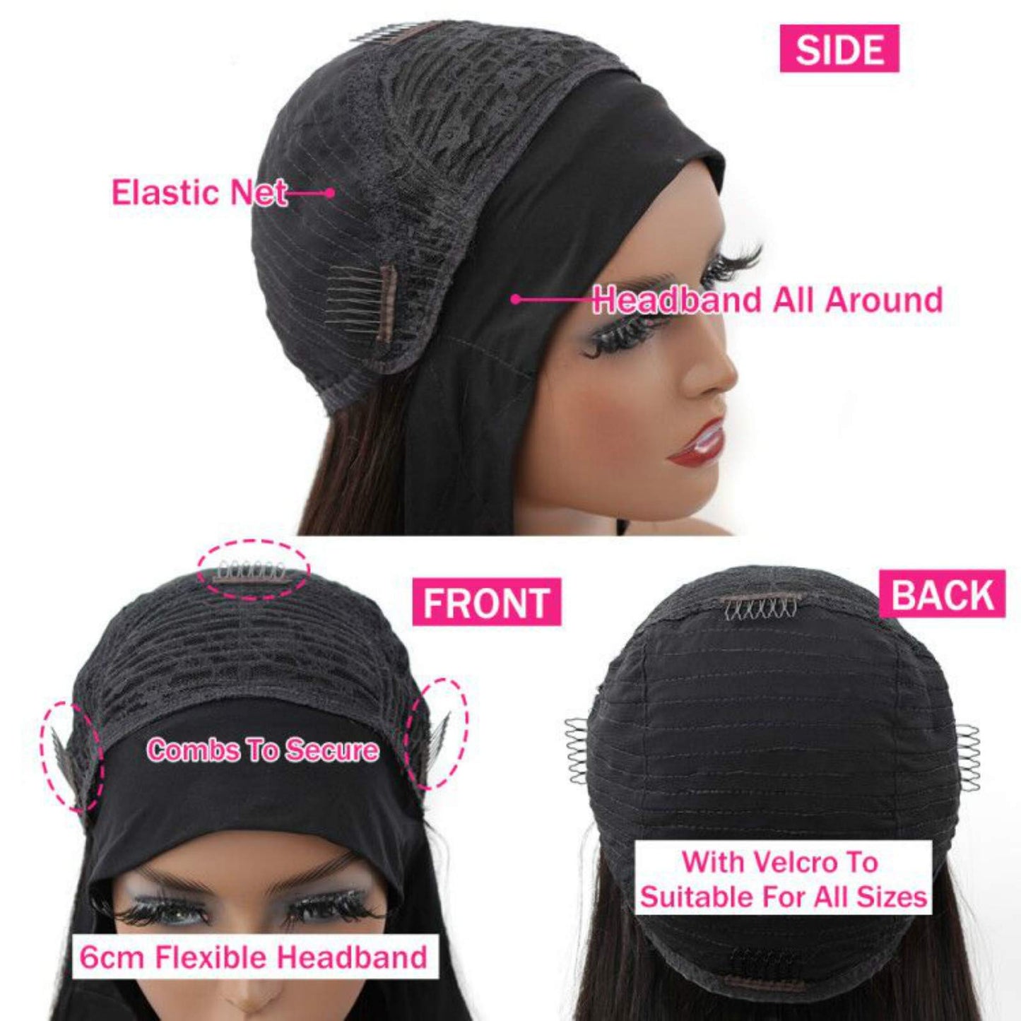 catti Headband Wig Human Hair Body Wave Headband Wigs for Black Women Brazilian Virgin Hair Glueless None Lace Front Half Wigs Human Hair Wear and Go Headband Wigs 180 density (18" Headband wigs)